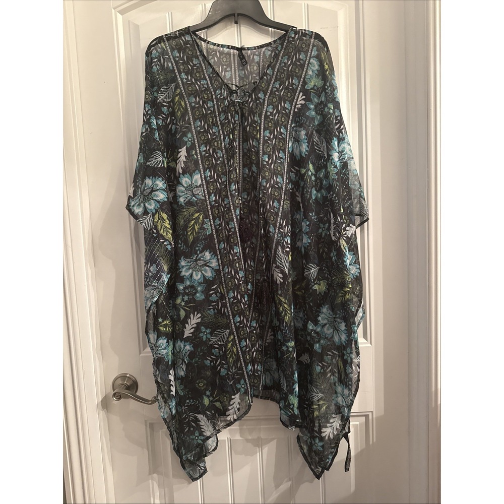 MiracleSuit Swim Cover Up Women's M White Blue Multi Chiffon EUC